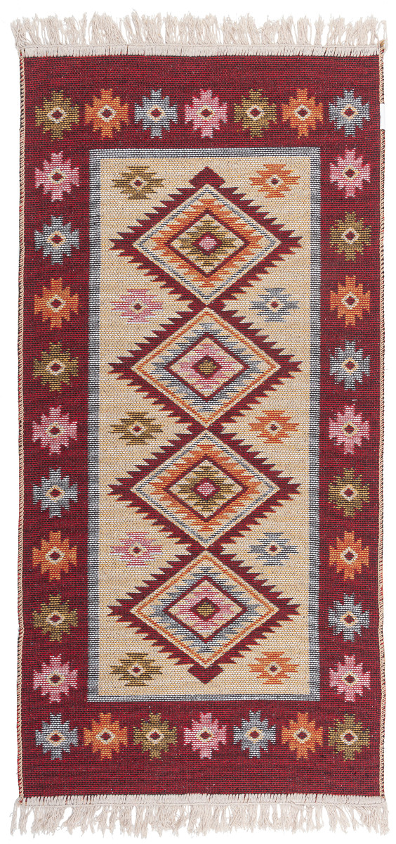 Dywan Kilim bordo romby Kształt: Prostokątny, Prostokątny: 80×150 cm, Kolor: Bordo