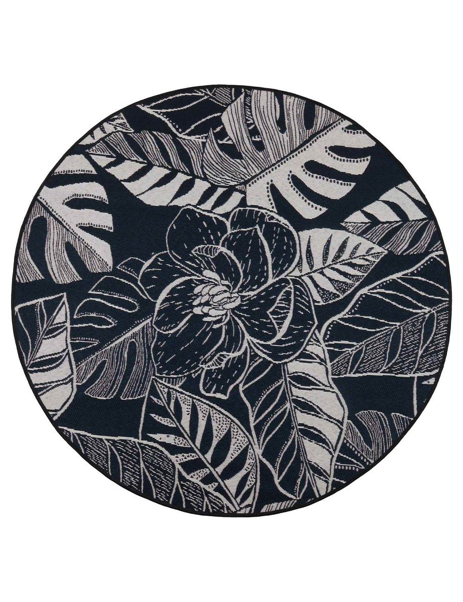 Dywan Jungle kwiat biało-czarny koło Kolor: Czarny, Kształt: Okrągły, Okrągły: ø135 cm