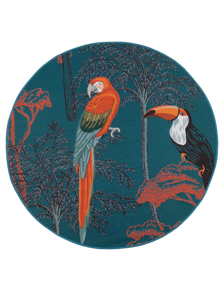Dywan Jungle papugi wielokolorowy koło Kolor: Wielokolorowy, Kształt: Okrągły, Okrągły: ø135 cm