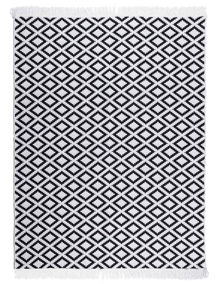 Dywan Kilim Gold romby biało-czarny Kolor: Czarny, Kształt: Prostokątny, Prostokątny: 80×150 cm