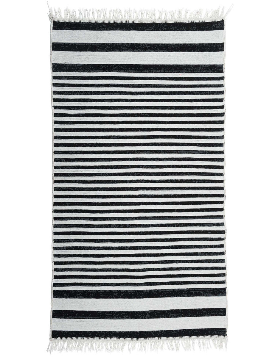 Dywan Kilim Gold pasy biało-czarny Kolor: Czarny, Kształt: Prostokątny, Prostokątny: 80×150 cm